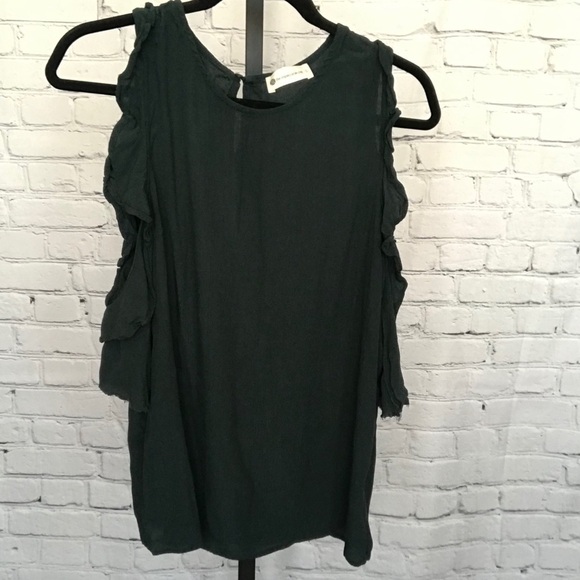 The Impeccable Pig Dark Green Cold Shoulder Blouse - Picture 1 of 4